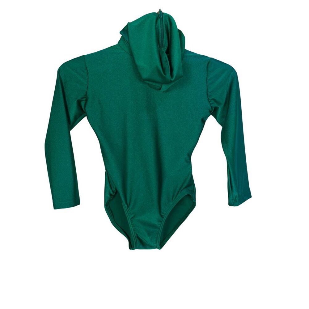 Bal Togs Green Full Hood Zip Back Long Sleeve Leotard Costume Childs S 4-6